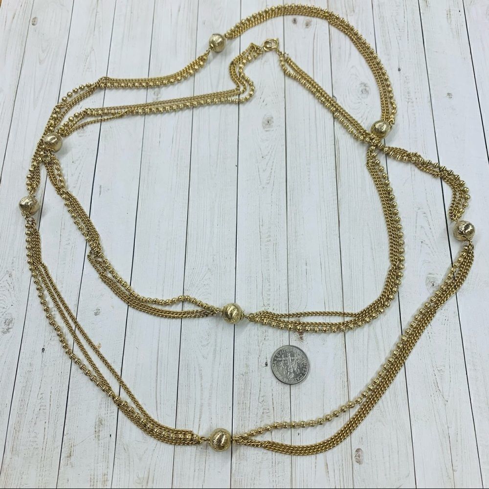 VTG Multi Chain Gold Ball Station Necklace‎